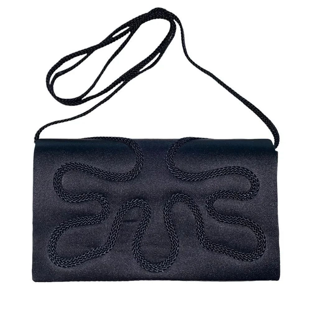 RARE VINTAGE LA REGALE 50s/60s Black Embroidered Crossbody Bag